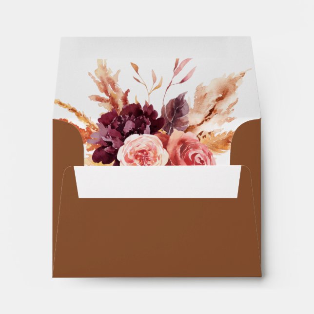 Terracotta Burgundy Wedding Return Address RSVP Envelope (Back (Bottom))