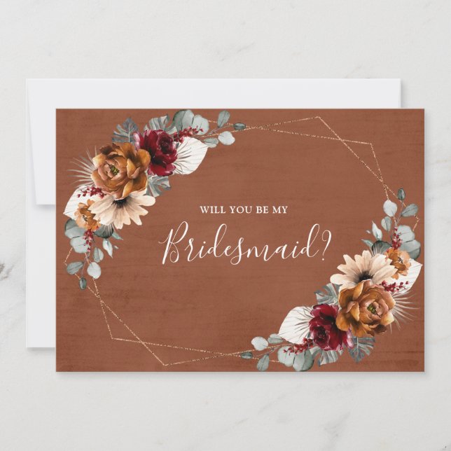 Terracotta Burgundy Will You Be My Bridesmaid Invi Invitation (Front)