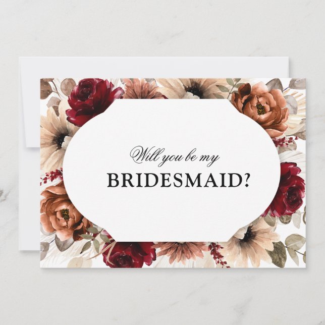 Terracotta Burgundy  Will You Be My Bridesmaid Invitation (Front)
