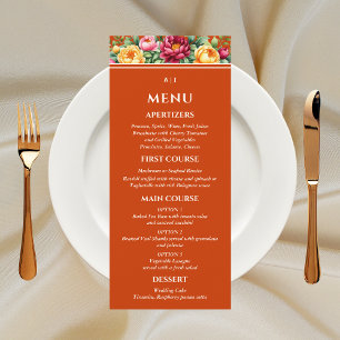 Terracotta Burgundy Yellow Floral Wedding Menu