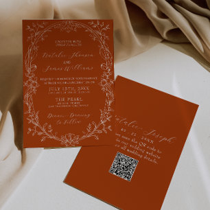Terracotta Burnt Orang Floral QR Code Boho Wedding Invitation