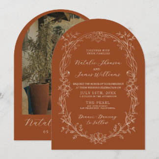 Terracotta Burnt Orange Arched photo Wedding Invitation