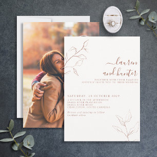 Terracotta Burnt Orange Botanical Photo Wedding Invitation