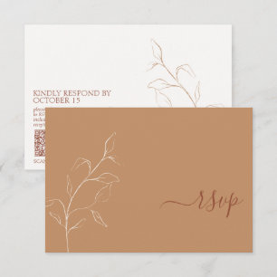 Terracotta Burnt Orange Botanical QR Code RSVP Card