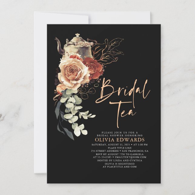 Terracotta Burnt Orange Bridal Shower Tea Party Invitation (Front)