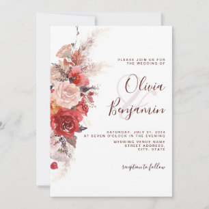 Terracotta Burnt Orange Burgundy Boho Wedding Invitation