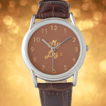 Terracotta burnt orange business logo watch<br><div class="desc">Add your own business logo to this watch.   Burnt orange,  terracotta coloured background. Perfect for promoting your business and your brand.  Faux gold clock face numbers.</div>