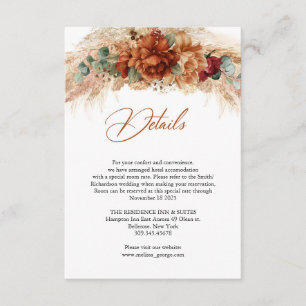 Terracotta burnt orange dried fan palm details enclosure card