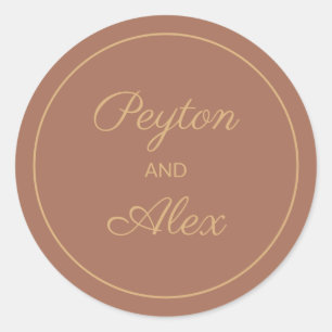 Terracotta Burnt Orange Fall Bride Groom Name  Classic Round Sticker