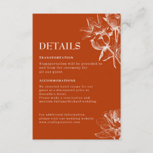 Terracotta burnt orange fall Wedding Details Enclosure Card