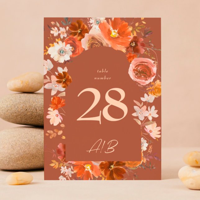 Terracotta Burnt Orange Floral Arch Wedding Table Number (Creator Uploaded)