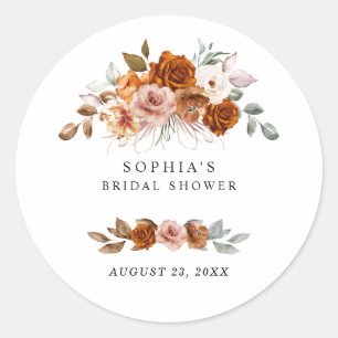 Terracotta Burnt Orange Floral Bridal Shower Classic Round Sticker