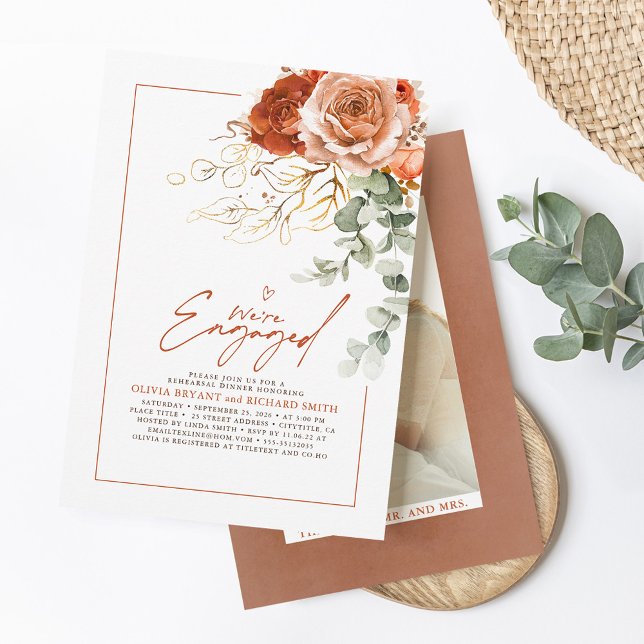 Terracotta Burnt Orange Floral Engagement Party Invitation (Creator Uploaded)