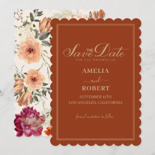 Terracotta burnt orange floral fall wedding save the date
