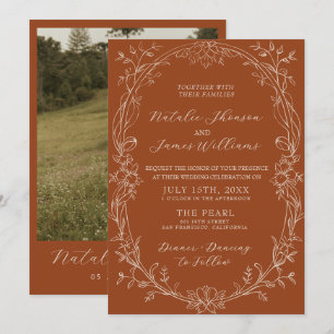 Terracotta Burnt Orange Floral Herbal Boho Wedding Invitation
