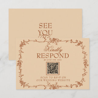 Terracotta Burnt Orange Floral QR Code Wedding RSVP Card
