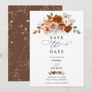 Terracotta Burnt Orange Floral Save The Date Invitation
