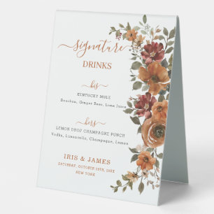 Terracotta Burnt Orange Floral Wedding Drinks Menu