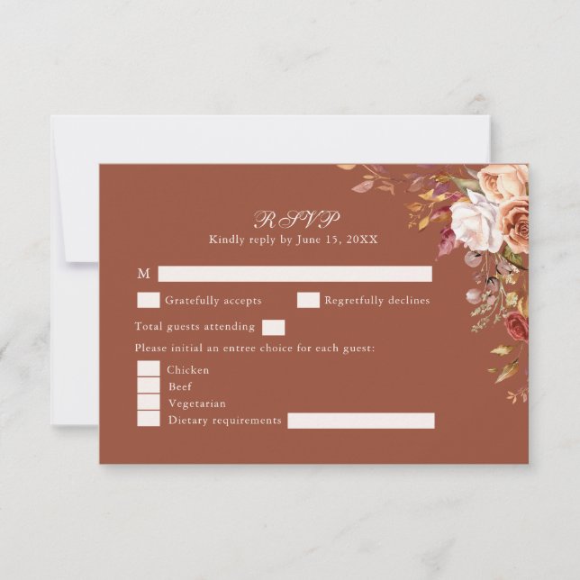 Terracotta Burnt Orange Floral Wedding RSVP Card (Front)
