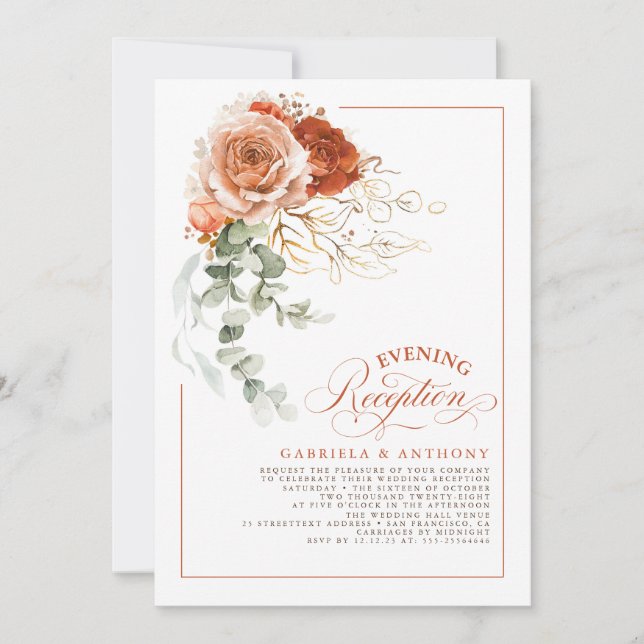 Terracotta Burnt Orange Flowers Wedding Reception Invitation (Front)