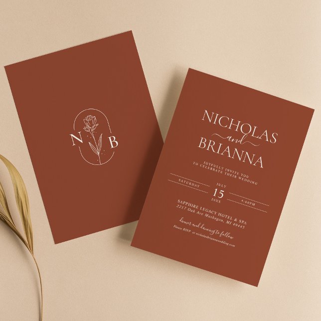 Terracotta Burnt Orange Minimalist Boho Wedding Invitation (Creator Uploaded)