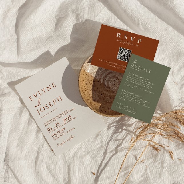 Terracotta Burnt Orange Minimalist Boho Wedding Invitation (Creator Uploaded)