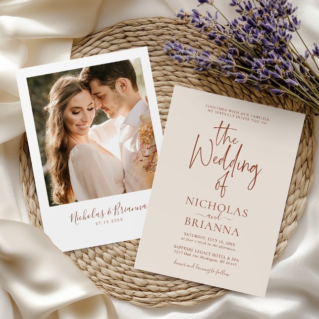 Terracotta Burnt Orange Modern Boho Wedding Photo Invitation (Creator Uploaded)