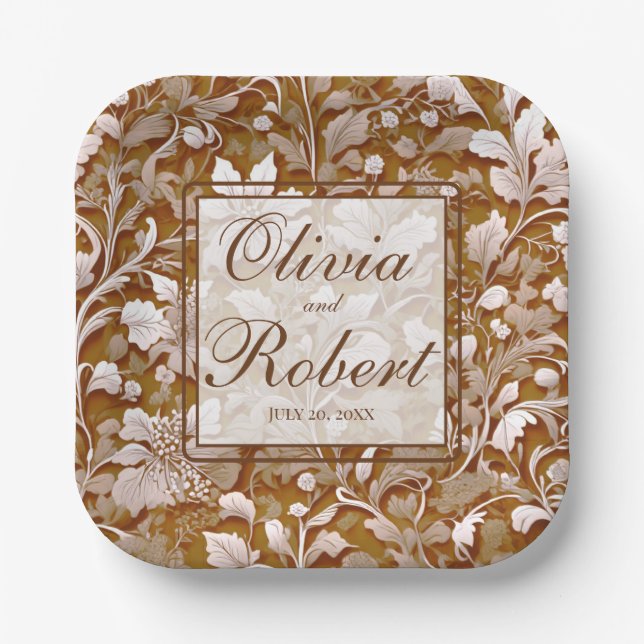 Terracotta Burnt Orange Modern botanical Boho Paper Plate (Front)