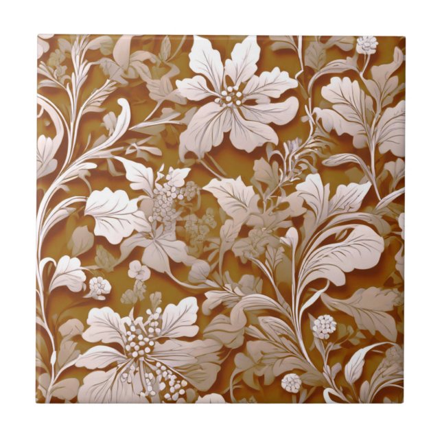 Terracotta Burnt Orange Modern botanical Boho Tile (Front)