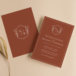 Terracotta Burnt Orange Modern Crest Boho Wedding Invitation