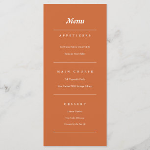 Terracotta Burnt Orange Modern Fall Wedding Menu