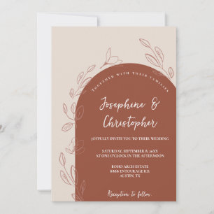 Terracotta Burnt orange Modern Floral Arch Wedding Invitation