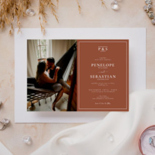 Terracotta Burnt Orange Monogram Photo Wedding Invitation