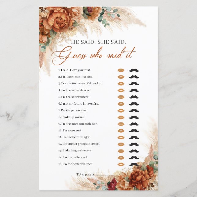 Terracotta burnt orange pampas He said She said (Front)