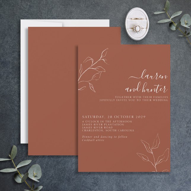 Terracotta Burnt Orange Script Botanical Wedding I Invitation (Creator Uploaded)