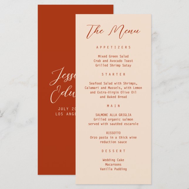 Terracotta Burnt Orange Simple Modern Minimal Chic Menu (Front/Back)