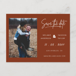 Terracotta Burnt Orange Simple Photo Save The Date Announcement Postcard