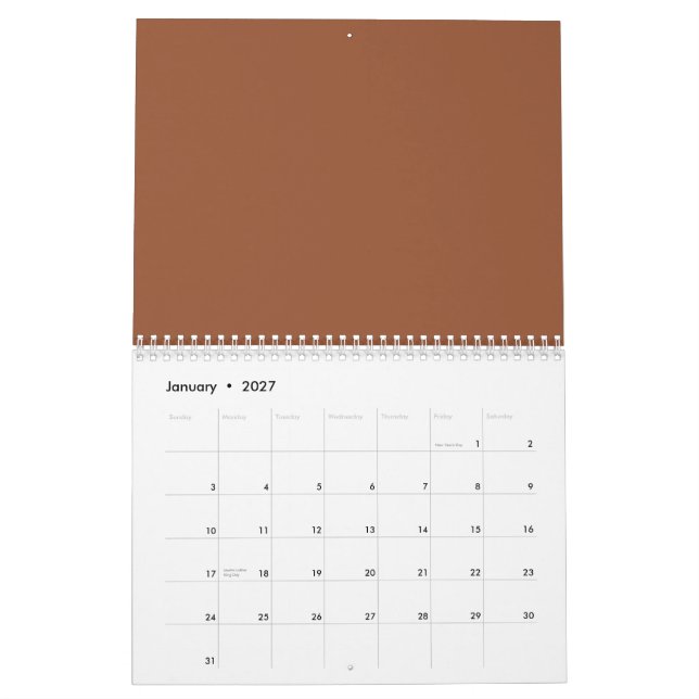 Terracotta Burnt Orange Solid Colour  Calendar (Jan 2027)