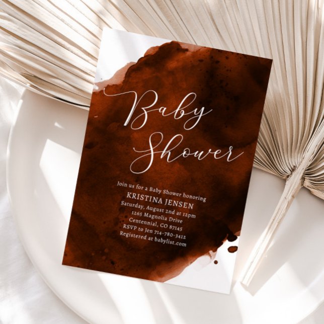 Terracotta Burnt Orange Watercolor Baby Shower  Invitation (Creator Uploaded)