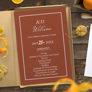 Terracotta Burnt Orange Wedding Ceremony Program  Invitation