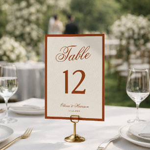 Terracotta Burnt Orange Wedding Table Number
