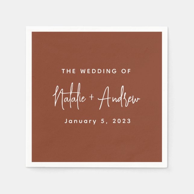 Terracotta Burnt Umber Classic Script Wedding Napkin (Front)