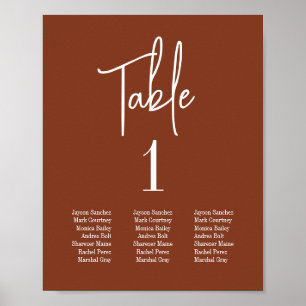 Terracotta Burnt Umber Script Table Seating Chart
