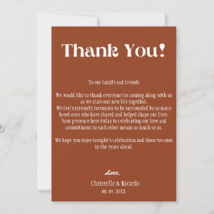 Terracotta  burnt Wedding place setting thank you  Announcement
