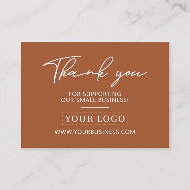 Terracotta Business Logo Thank you Product Care Business Card (Front)
