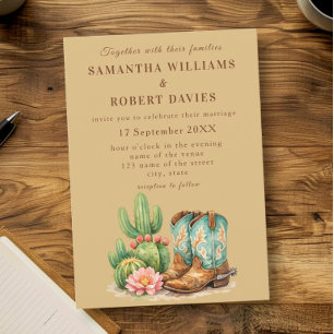 Terracotta Cactus Desert Arizona Cowboy Wedding Invitation