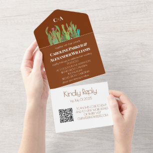 Terracotta Cactus Desert Arizona RSVP QR Code  All In One Invitation