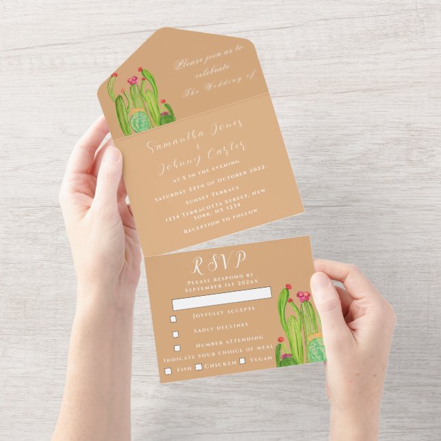 Terracotta Cactus Desert Mexico Arizona Wedding All In One Invitation (Tearaway)
