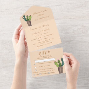 Terracotta Cactus Desert Mexico Arizona Wedding All In One Invitation