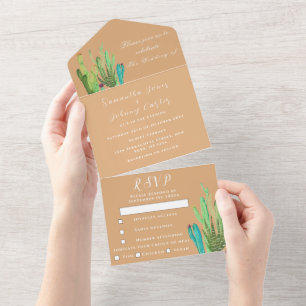 Terracotta Cactus Desert Mexico Arizona Wedding All In One Invitation